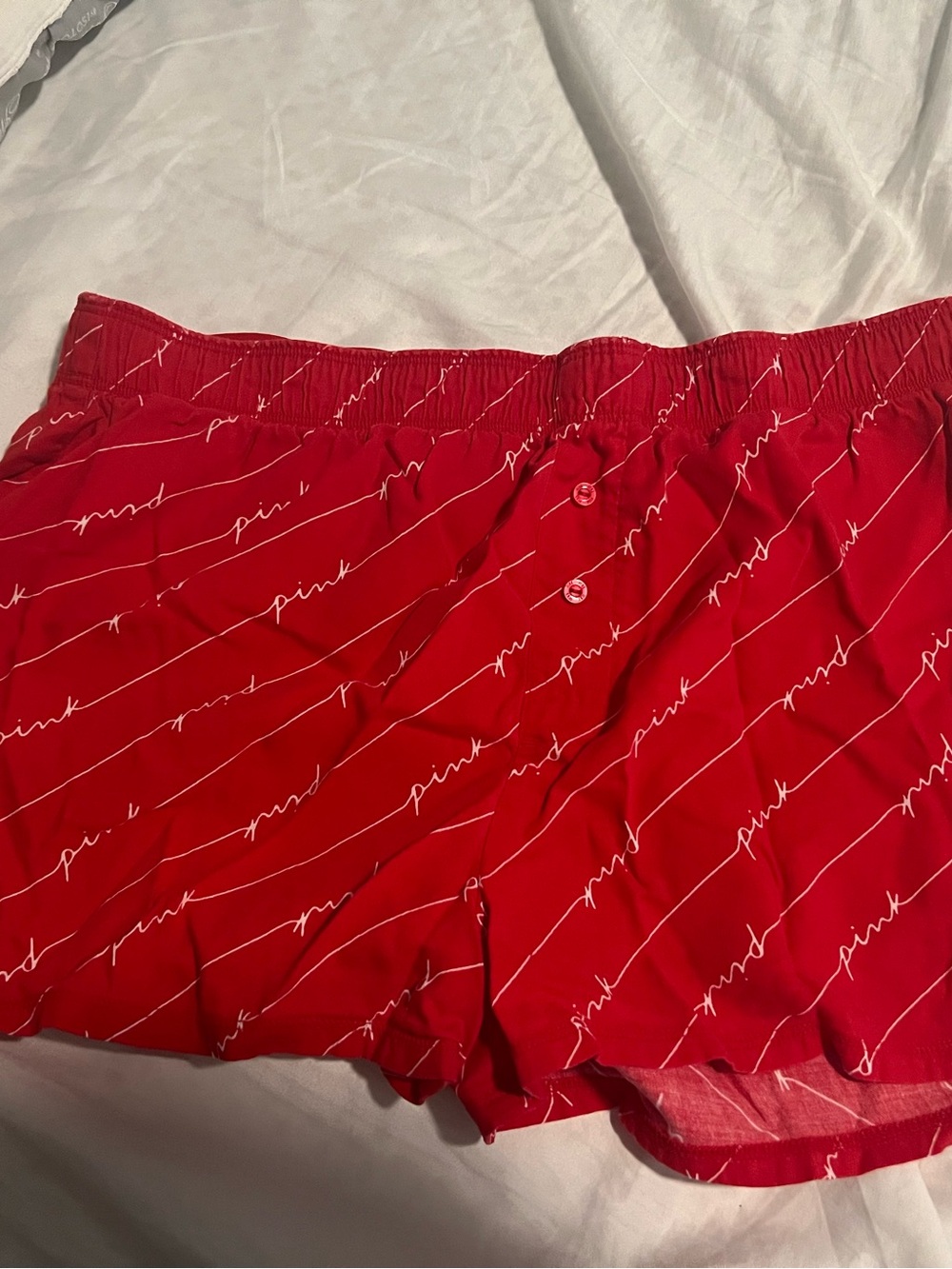 PINK Victoria's Secret Red Script Logo High-Waist Lounge Shorts
